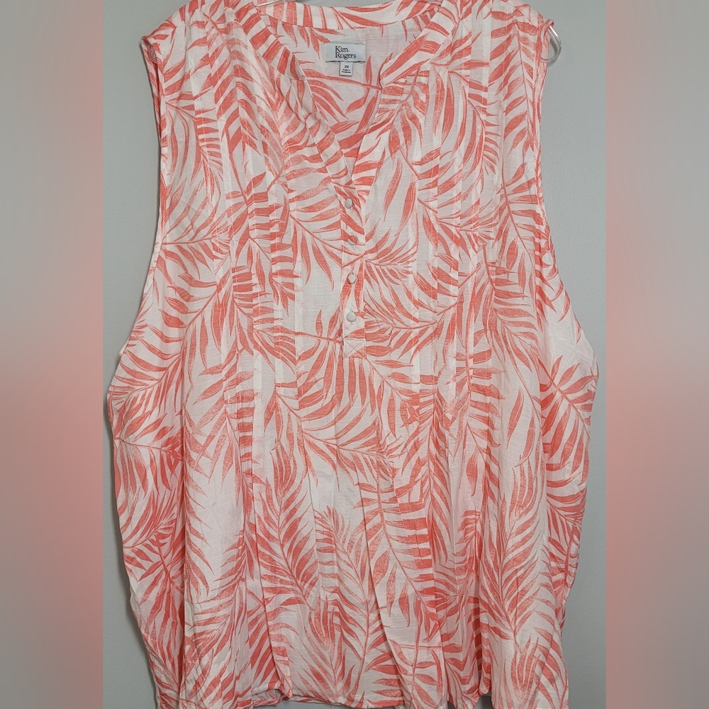 Kim Rogers Top Sleeveless Split Collar Button Details 2X NWOT